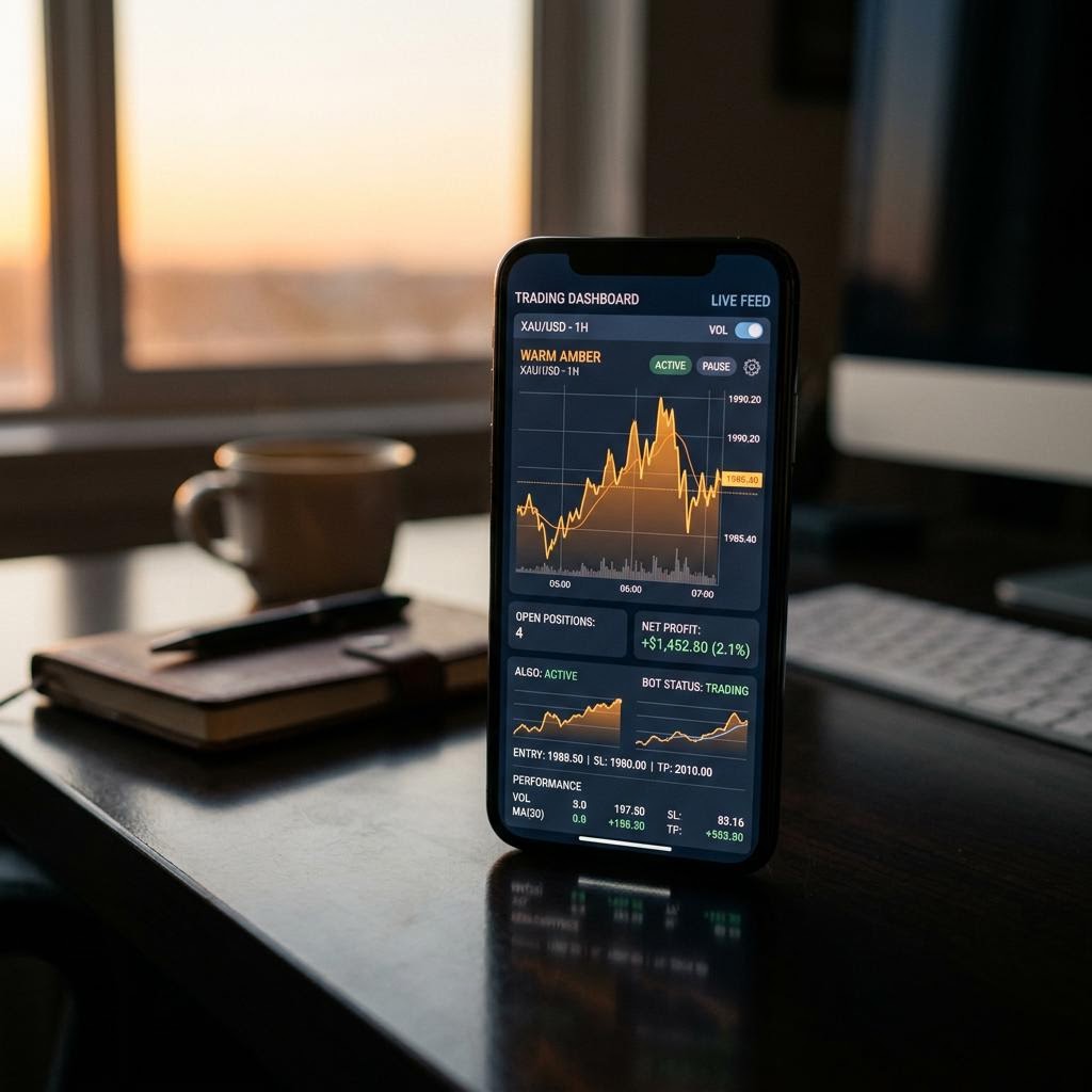 Panel de control de la plataforma de trading con IA Kaudecto en smartphone